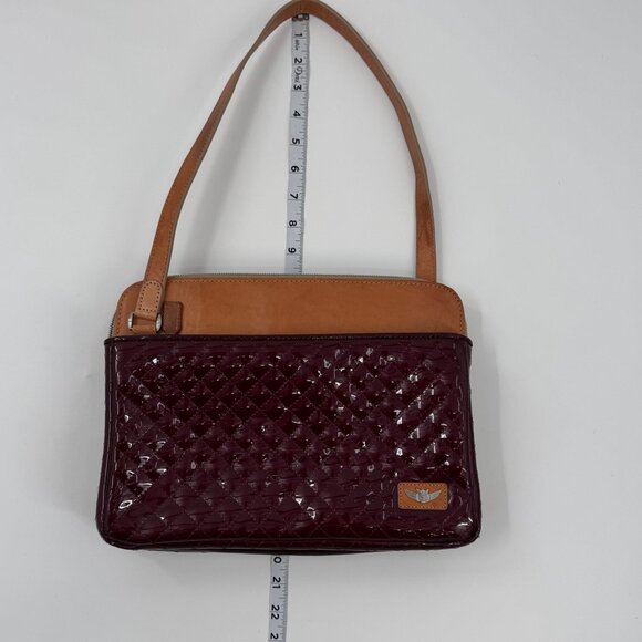 Consuela Wine Candy Crush Slim Quilted Patent Leather Shoulder Bag With Tan Acce - Picture 5 of 16